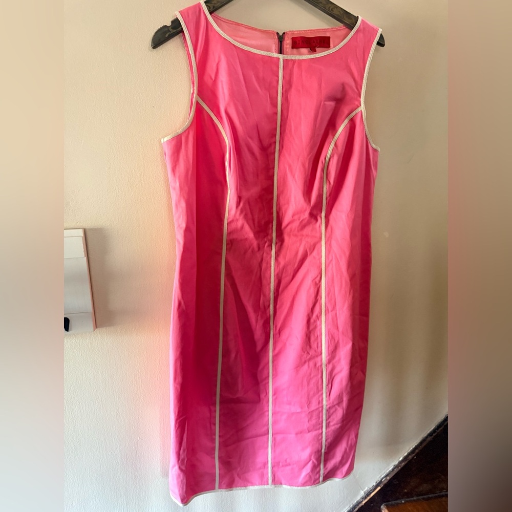 Vibrant Pink Midi Dress with White Accents